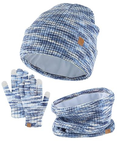 YCBMINGCAN Mütze,Schal & Handschuh-Sets Für Damen Winter Gestrickte Warme Mütze Winterschal Touchscreen Handschuhe Mit Schal Und Winterhandschuhen Geschenk Für Frauen