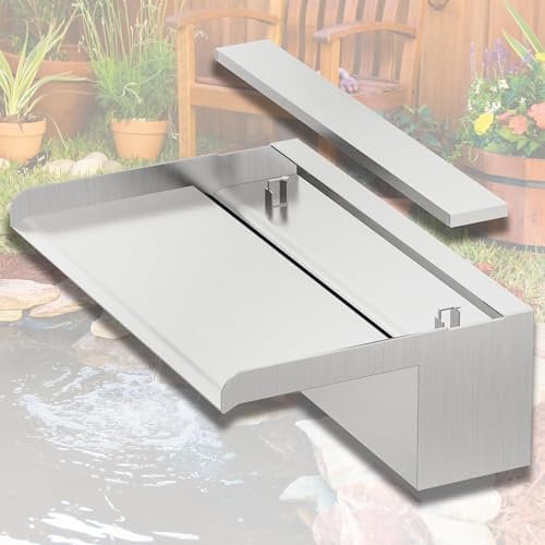 LONGRUNNEW Kit de Hojas de Cascada para Estanque, 30 x 20 cm, Fuente de Piscina de Acero Inoxidable 304 con Accesorios, Cascada de Cascada para jardín, Patio, Estanque, decoración de Arroyo, rocalla