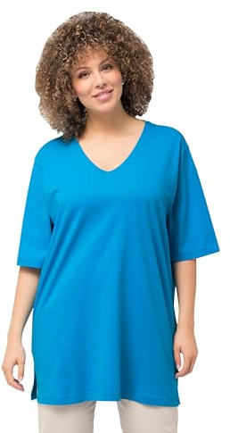Ulla Popken Damen große Größen Übergrößen Plus Size T-Shirt, V-Ausschnitt, Relaxed, Halbarm saphirblau 50+ 515283751-50+