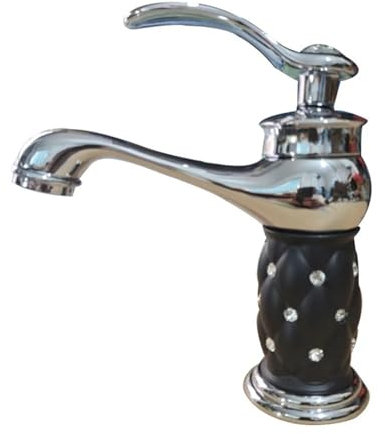 Robinets de cuisine Robinet en laiton d'évier de salle de bains de luxe, robinets de lavabo grue de mélangeur d'eau en diamant à poignée, robinet mitigeur de bain chaud et froid(Silver-black)