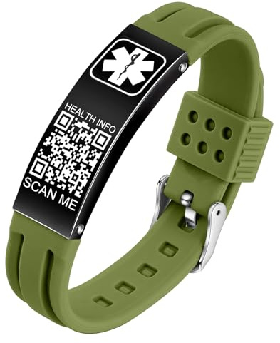 Theluckytag Bracelets médicaux pour homme et femme avec code QR - Bracelets d'identification médicale pour le sport et les voyages - Bracelet étanche en silicone pour poignets jusqu'à 20,3 cm - Plus