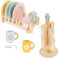 Wooden Kitchen Toys Kid Wooden Toy Kitchen Dinnerware Set Wood Kids Kitchen Playset Funny Toddler Kitchen Toy Children Kitchen Cutlery and Plate Toy Set Wood Plate and Dish Playset for 3-5 Years Old