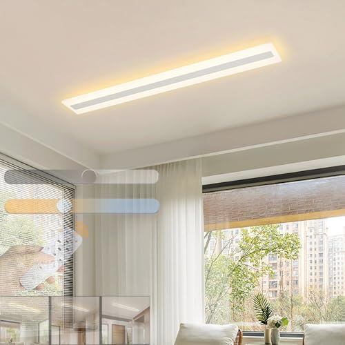 LED Deckenleuchte Dimmbar 3000K-6000K Moderne Deckenlampe mit Fernbedienung Rechteckige Beleuchtung Leuchte Acryl Deckenbeleuchtung Linear Einstellbare Helligkeit für Wohnzimmer (Weiß,80CM 16W)