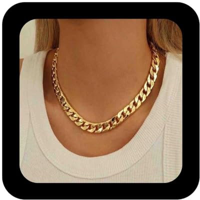 Enautoabs Punk Curb Chain Choker Necklace Gold Plated Chunky Chain Necklace Thick Cuban Link Necklace Hip Hop Curb Necklace Chain Stainless Steel Chain Necklace Jewelry for Women