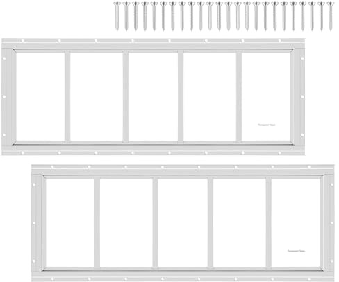 2 Stück Schuppenfenster, 25,4 cm B x 73,7 cm H, weiß, bündig montiertes Fenster mit gehärtetem Glas für Spielhäuser, Schuppen, Garage und Hühnerstall