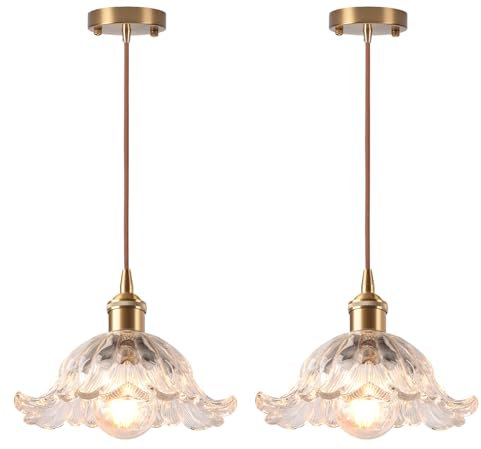 LIGKIN Lot de 2 Suspension Luminaire Vintage Industrielle E27 Lustre à Fleurs Créatif Abat-jour en Verre Luminaire Plafonnier Déco pour Cuisine Salle à Manger Chambre