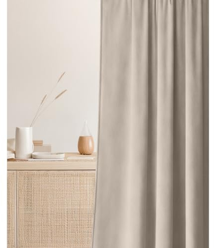ROOM99 Samtvorhang Vorhang mit silbernen Ösen Charmy 140 x 250 cm Breite x Höhe Schiebegardinen Curtain Wohnzimmer Schlafzimmer Samt Velours Beige, 1 Stück