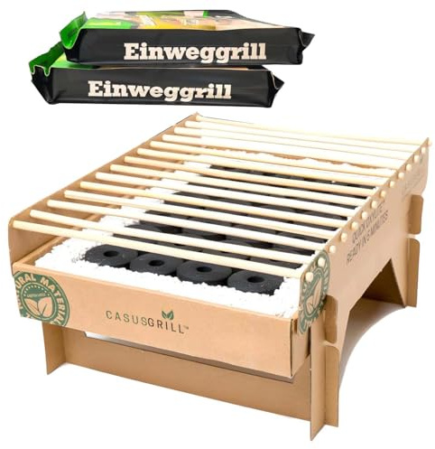 3x BURI Öko Einweggrill Einmalgrill 100% Nachhaltig - Bio Grill rauchfrei 31x24 cm Bambus Kohle und Grillrost, natürlichen Materialien, weniger CO2 Emission, 5 min startklar über 1h Brenndauer