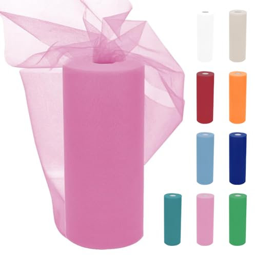 Rotolo di tulle, in tulle, 30 cm x 91,5 m, in tulle, in organza, per matrimoni, feste, tutù, rock, decorazione fai da te, cucito, organza a maglia fine (rosa)