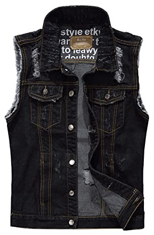 Uomini Denim Gilet Giacca Casual Classico Giacca Senza Maniche in Jeans Giacche Vintage Denim Gilet Casual Bottoni Jeans Giacca da motociclista Moto Biker Per Fotografo Pesca, B Nero, XXL
