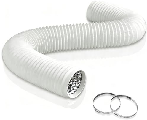 Aygrochy Weiß PVC Abluftschlauch 75mm, 3 Meters Lüftungsschlauch für Mobile Klimaanlage, Trockner, Abluftventilator, Abzugshaube, Belüftungssystem, mit 2 Schlauchschelle