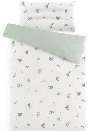 Susurration Musselin Kinderbettwäsche 100x135 Kissenbezug 40x60 cm aus Leicht und Komfortabel Bettwäsche Set für Baby Kinder(Weißer Bambus)