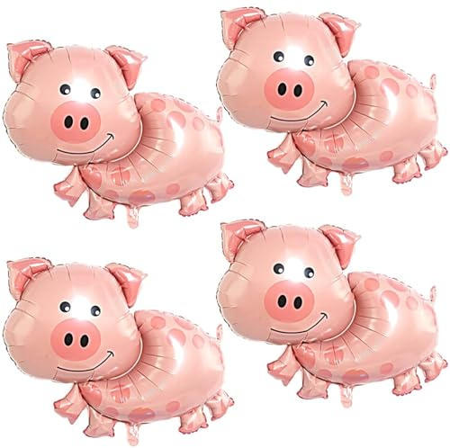 Rosa Schwein Folienballon, 4 Stück Schwein Folien Ballon, Heliumballon Geburtstag Dekoration Bauernhof Super Shape Folienballon Schweinchen Kindergeburtstag Partydeko Luftballons Supplies