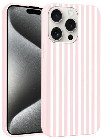 Foonary Stripes Phone Case for iPhone 15 Pro Cute Fashion Pattern Case 6.1, Aesthetic Trendy Stylish Design Women Girly Cover Camera Protective Slim Silicone Shockproof, Pink