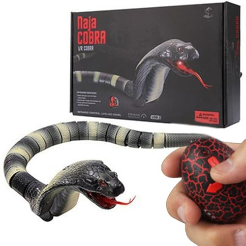 NPLSEO FANFX Remote Control Snake Toy, Realistic RC Cobra Naja, Rechargeable Electric Snake with Flickering Tongue, Flexible Body, Infrared Remote for Kids, Pets, Pranks, Birthday (Black)