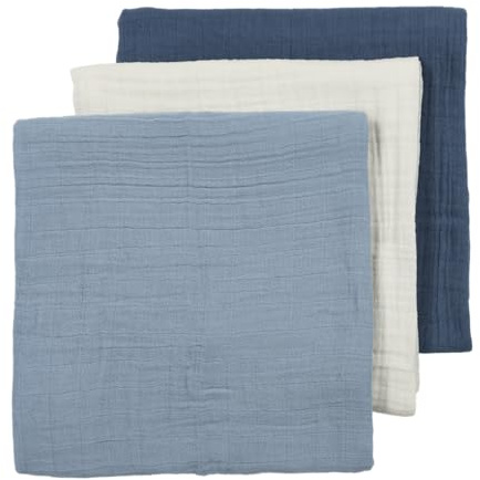 MEYCO Mullwindeln 70x70cm - 3-Pack Musselin Spucktuch Natural/Jeans/Indigo | 100% weiche Baumwolle - Pre Washed Musselin - Oeko Tex zertifiziert - Stilltuch/Decke - hautfreundlich & atmungsaktiv