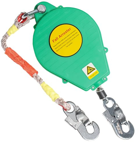 BOVDC Höhensicherungsgerät 3m/5m/7m/10m/15m/20m mit Sperre(Grün,5 Meter) | 150kg Einziehbar Absturzsicherung Dachdecker für Dacharbeiten, Auffanggurt Absturzsicherung Selbstrollen mit Stahlseil