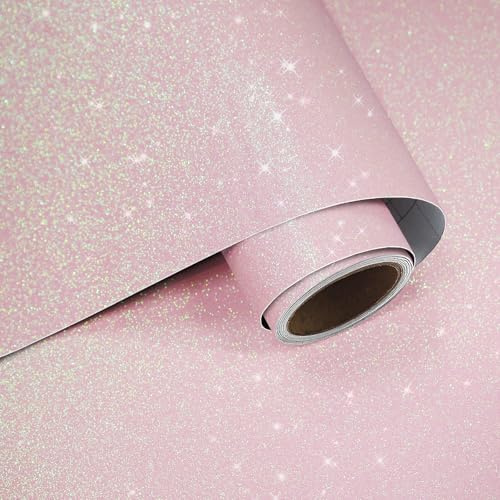 VaryPaper Glitzer Tapete Hellpink 40cmx200cm Glitzerfolie Selbstklebend Möbelfolie Glitzer Rosa Wandtapete Kinderzimmer Mädchen Badezimmer Klebefolie Möbel Schrank Regal Kunsthandwerk Geschenkpapier