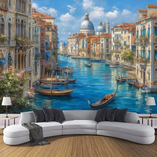 Fototapete Venedig Eine Kanalstadt Tapete 350x256cm, Art Fototapete Tapete Romantische Italienische Landschaft Tapeten Moderne Wandtapete Wohnzimmer Schlafzimmer Study Wohnzimmer Dekoration