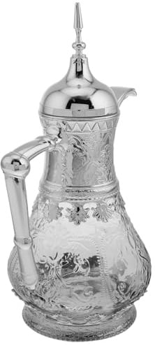 SHINEOFI Pichet à Eau Froide en Verre 1,6 L Style Moyen-oriental Couvercle Argenté, Grand Pichet pour Réfrigérateur, Carafe à Boisson Bec Verseur, pour Thé Glacé et Café Infusé à Froid