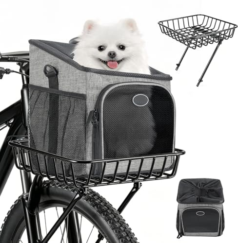 Hundefahrradkorb Vorne Faltbarer Atmungsaktiver Hunderucksack bis 5,5 kg | Hunde Rucksack, Hundekorb Fahrrad Vorne, Fahrradkorb Hund, Verstellbare Montage für Rennräder/Mountainbikes/E-Bikes