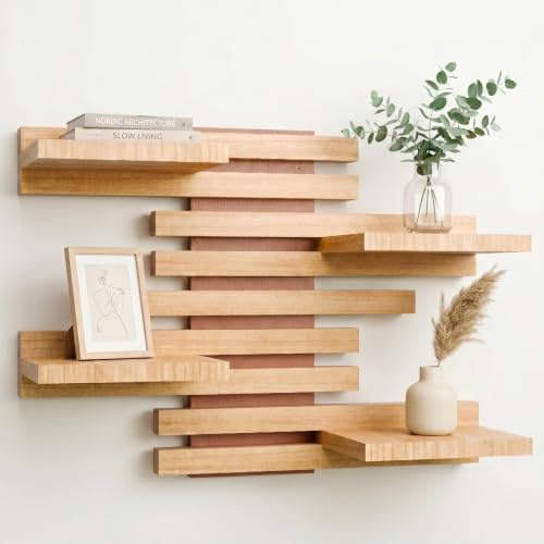 Qoka Crafts Étagère Murale Modulable Bois Massif Tasseaux Design Terracotta | Tablette flottante décoration cocooning maison, chambre, cuisine, salon, salle de bain. Petite bibliothèque, plantes, épices.