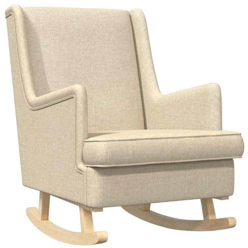 vidaXL Schaukelstuhl Creme 62 x 80 x 85 cm Stoff, Polster-Schaukelstuhl, stylische Sitzgelegenheit mit Holzläufern, modernes Design für Wohnzimmer und Schlafzimmer