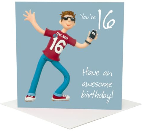 Holy Mackerel fun male 16th birthday card for a boy - designed by artist Erica Sturla - 15cm square and blank inside for your message - made in the UK