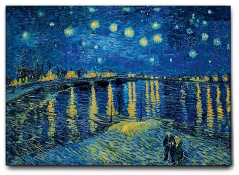 Giallobus - Gemälde - Vincent Van Gogh - Sternennacht über der Rhône - Leinwand mit Standardrahmen - 70L x 50l cm - Bereit zum Aufhängen - Moderne Gemälde