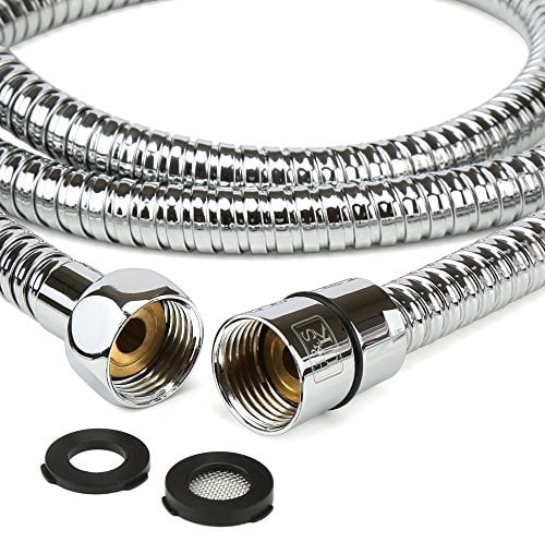 H&S Edelstahl Duschschlauch mit 2 Unterlegscheiben - 1m 75 mit 1/2 Zoll Anschluss - Universal Brauseschlauch mit Chrom-Finish - Knickschutz Schlauch für Dusche & Badewanne - Brauseschlauch Badewanne