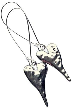 Long Love Heart Earrings Silver Plated