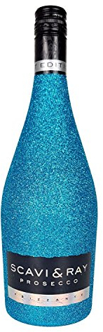 Scavi & Ray Prosecco Frizzante 0,75l (10,5% Vol) Bling Bling Glitzerflasche Blau -[Enthält Sulfite]