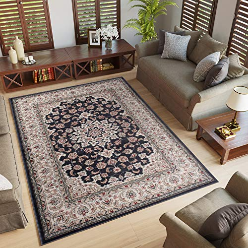 TAPISO Colorado Teppich Wohnzimmer Kurzflor Klassisch Schwarz Creme Floral Medaillon Ornament Muster Traditionell Orientteppich ÖKOTEX 250 x 350 cm