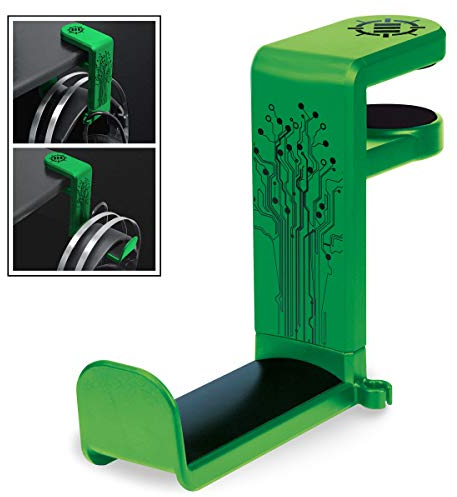 ENHANCE Supporto per Cuffie Gaming - Supporto Cuffie da Tavolo con Braccio Rotante Regolabile 360, Morsetto per Scrivania sul Design, Misura Universale e Organizer per Clip per Cavo Integrato - Verde