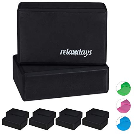 Relaxdays 10 Bloques de Yoga, para Ejercicios de Pilates, Espuma Dura Antideslizante, Ladrillo Fitness, 8 x 23 x 15 cm, Negro