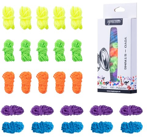 Yoyo - Juego de 25 cuerdas Yoyos de repuesto profesional, cuerda Yoyo de poliéster para Yoyo sensible o insensible, colores arco iris, azul, verde, amarillo, naranja, morado