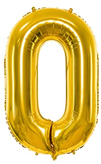 PartyDeco Helium Luftballon - Geburtstag Deko - Folienballon - Zahl 0 - Gold - 86 cm