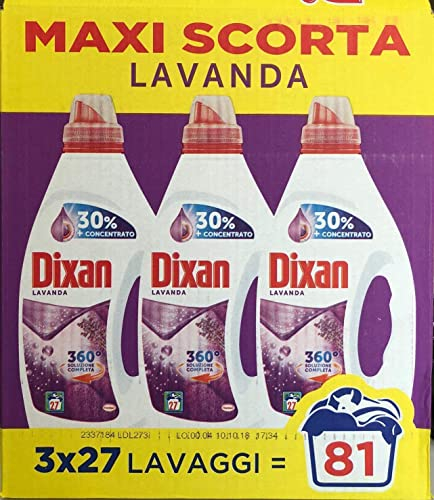 Dixan Detersivo Liquido per Bucato, Profumazione Lavanda - 3 confezioni da 27 Lavaggi Maxi scorta 81 lavaggi