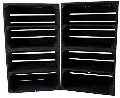Vintage Möbel 24 GmbH 6 neue schwarze Obstkisten mit Zwischenboden 50cm x 40cm x 30cm Regal Holzregal Regalsystem Weinkiste Holzkiste Kisten Schuhregal klassisch
