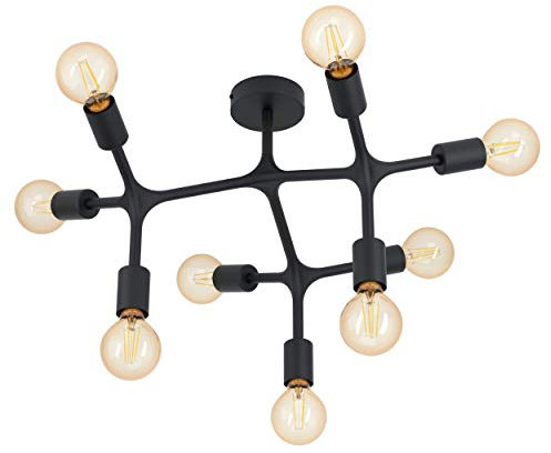 EGLO Deckenlampe Bocadella 1, 9 flammige Deckenleuchte Industrial, Extravagant, Wohnzimmerlampe aus Stahl in Schwarz, Küchenlampe, Flurlampe Decke mit E27 Fassung