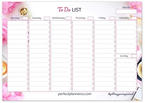Perfect Planner Company – Schreibtischunterlage für To-Do-Listen im A4-Format – Undatierter Wochenplaner mit Abreißdesign – Montag bis Sonntag, Tagesplan – Querformat, Weiß – 50 Seiten