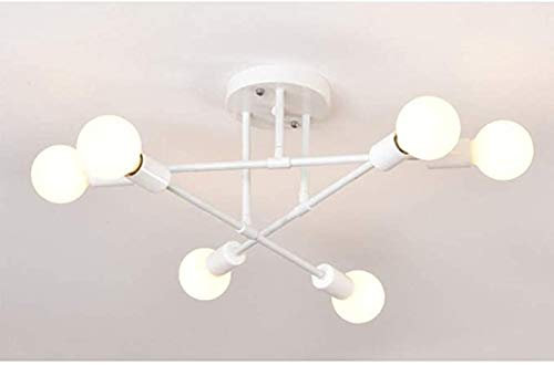 Sputnik Chandelier, 6-Lights Semi-Flush Mount Industrial Ceiling Light Fixture,for Living Room,Bedroom,Kitchen, Restaurant,E27 Socket [Energy Class A++],White