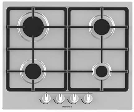 Hisense GM643XF - Placa de cocción a gas con 4 zonas de cocción, 60 cm de ancho, rejillas de hierro fundido, encendido integrado, inoxidable antihuellas