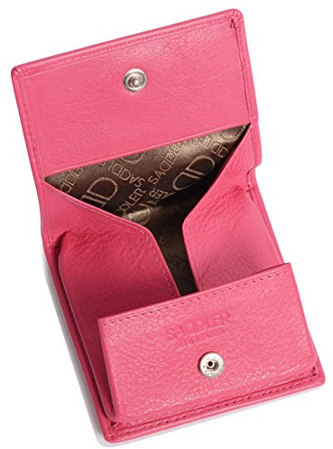 SADDLER Women's Leather Poppy Mini Coin Tray Purse with RFID, Purple Finish | Includes a branded gift box — snap closure change pouch holds notes and keys securely, finished in jacquard lining.