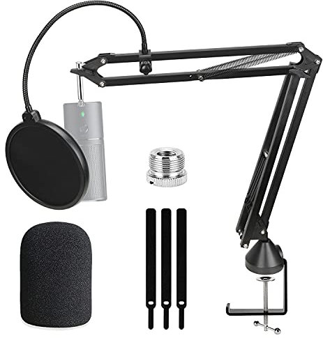 WIBOND Razer Seiren X Boom Arm with Pop Filter - Professional Adjustable Razer Seiren X Microphone and Pop Filter with Foam Windscreen Compatible with Razer Seiren X Mircophone