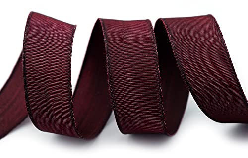 finemark 25 m x 25 mm Drahtkantenband Leo Bordeaux Weinrot (194) Dekoband mit Drahtkanten einfarbig Geschenkband Stoffband Schleifenband Visco Draht aus nachwachsenden Rohstoffen biologisch abbaubar