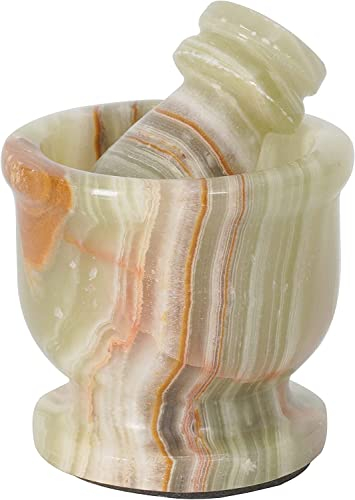 Radicaln Mortero y maja de mármol hecho a mano, palma de 6,3 cm, accesorio de cocina para triturar especias y pastillas, color verde ónice Mortero pequeño y maja para materiales de altar.