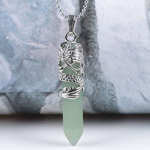 &ET Edelstein Kette, Silberner Drachen Umwickelt Natürlicher Edelstein Grün Aventurin Kugel Anhänger Kristallhalsketten Mit Silberkette Weihnachtsschmuck für Damen Herren