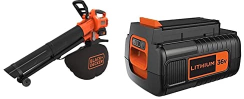 BLACK+DECKER 36V Akku-Gebläse-Schleifer-Vakuum, Totes Laubgebläse, Saugvolumen 8,8 m3/min & Li-Ion Ersatzakku (36V 2.5Ah, 36V/2,5 Ah Lithium-Ionen Akku kompatibel mit Allen 36V Akku-System) BL2536