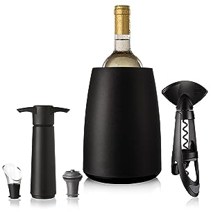 VacuVin Wine Set Elegant : Weineimer mit Twister + Tropfschutz + Schwarze Pumpe + graue Deckel